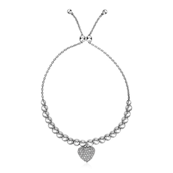 Adjustable Bead Bracelet with Round Charm and Cubic Zirconias in Sterling Silver - RJ59675-9.25