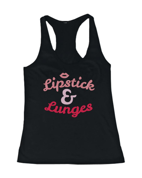 Lipstick and Lunges Funny Women’s Work Out Tank Top Cute Gym tanktop