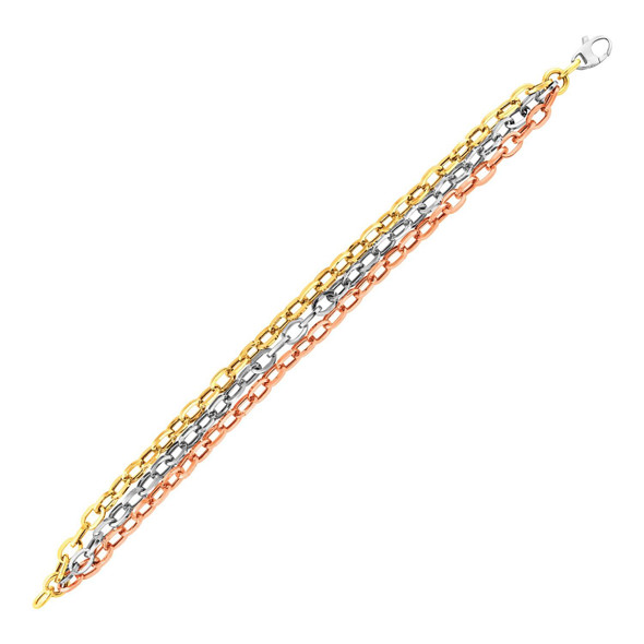 ThreeStrand Oval Link Bracelet in 14k Tri Color Gold