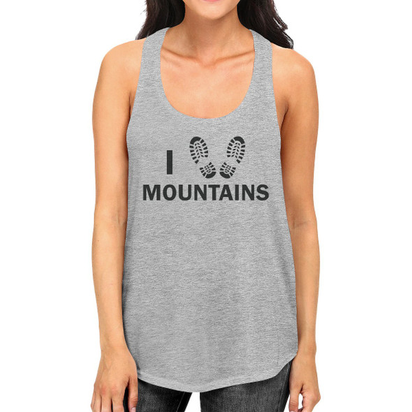 I Heart Mountains Womens Gray Roundneck Tank Top Earth Day Inspired