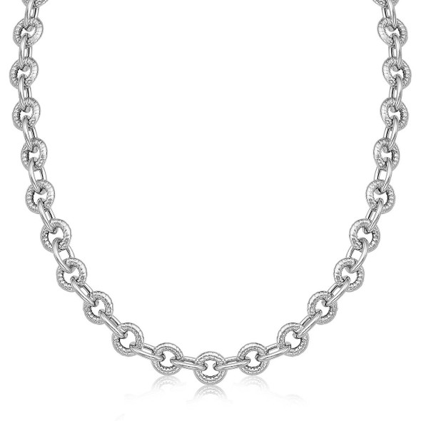 Sterling Silver Round Cable Inspired Chain Link Necklace