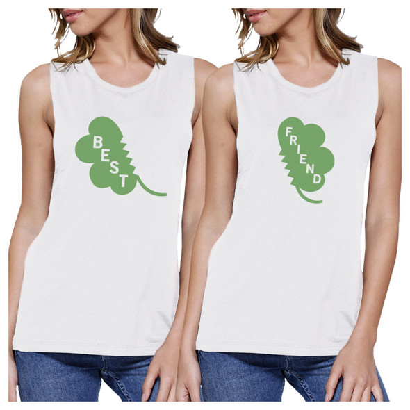 Best Friend Clover Womens White Muscle Top Funny Shirt Patricks Day - 3PFMS001WT WS WS
