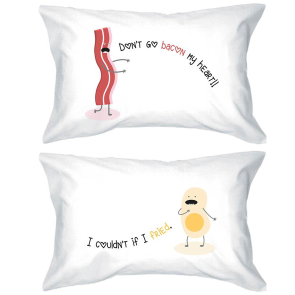 His and Hers Pillowcases Cute Bacon and Egg Matching Couple Pillow Covers