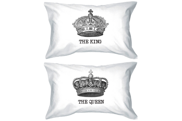 King and Queen Crown Pillow Covers Standard Size 21 x 30 Couple Pillowcases