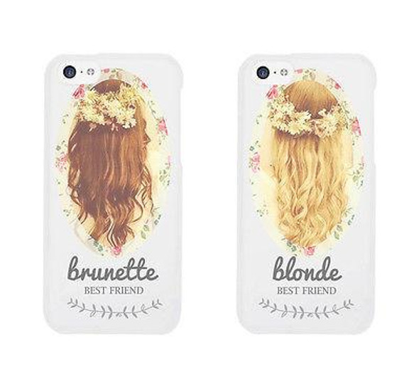 Floral Blonde Brunette Cute BFF Matching Phone Cases For Best Friends - 3PFAS019 MI7P WI7P