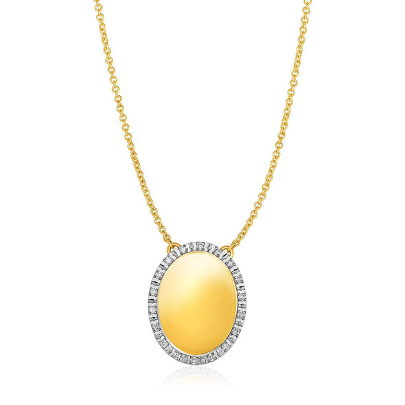 14k Yellow Gold Necklace with Oval Engraveable Diamond Pendant