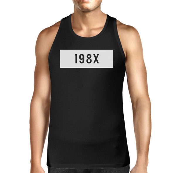 198X Black Cotton Tank Top For Men Humorous Design Graphic Tanks