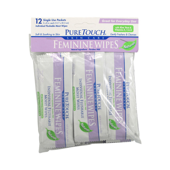 Puretouch Individual Flushable Moist Feminine Wipes - 12 Packets