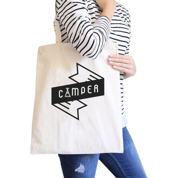 Camper Natural Canvas Bag Unique Graphic Gift Ideas Camping Lovers