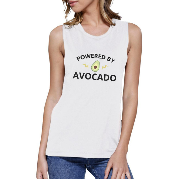 Powered By Avocado White Muscle Tee Gift For For Avocado Lovers