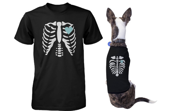 Skeleton Matching Pet and Owner T-shirts for Halloween Dog and Human Apparel - 3PPT005 ML PL