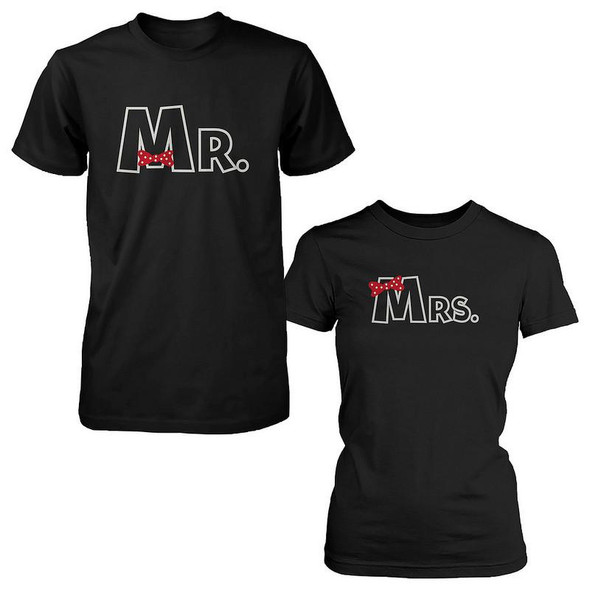 Mr and Mrs Ribbon Couple T-shirts Cute Matching Couple Tee Wedding Gifts Ideas - 3PCT115 ML WL