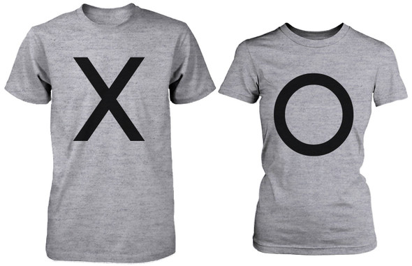 X O Couple Shirt His and Hers Tees Set XO T-shirt Short Sleeve Heather Grey - 3PCT105 MM WM