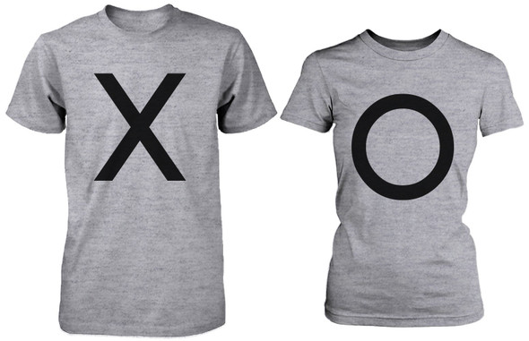 X O Couple Shirt His and Hers Tees Set XO T-shirt Short Sleeve Heather Grey - 3PCT105 M2XL W2XL
