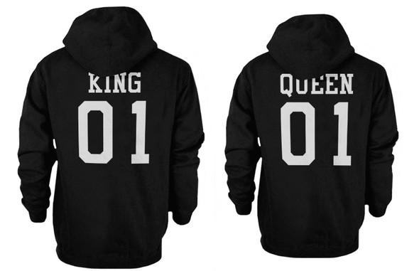 King 01 and Queen 01 Back Print Couple Matching Hoodies Cute Outfit - 3PHD039 MM WM