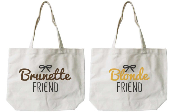 Womens Brunette and Blonde Best Friend Matching Natural Canvas Tote Bag