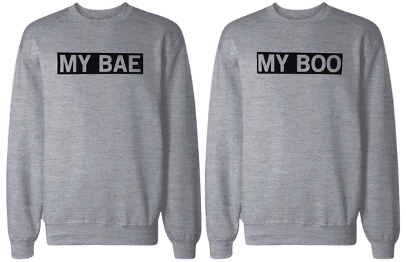 My Bae and My Boo Matching Grey Couple Sweatshirts Great Gift for Couples - 3PSS023 M2XL W2XL