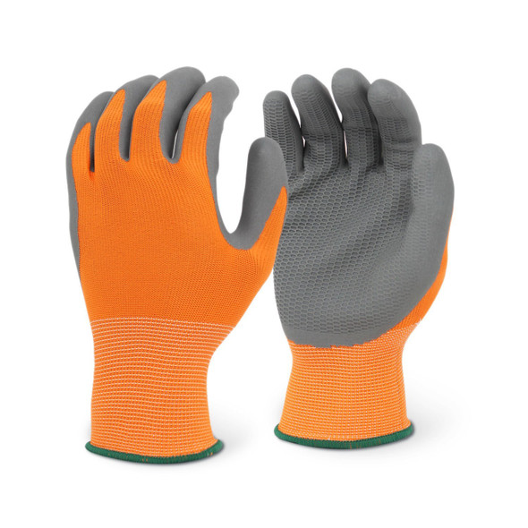 ELITE Grey Honeycomb Latex Foam Coated Gloves - Hi-Viz Orange Shell