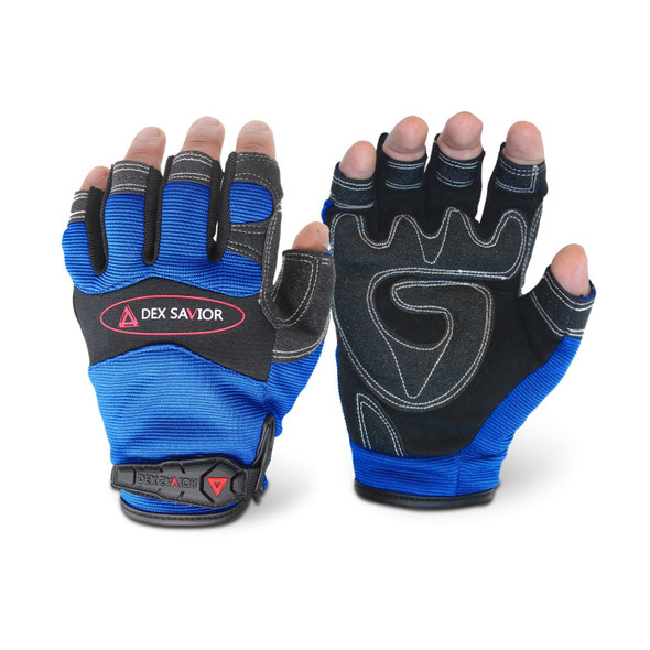 MG403- DEX SAVIOR Premium Synthetic reinforced Blue Mechanic Fingerless Glove