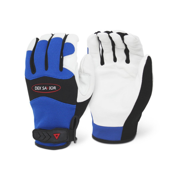 DEX SAVIOR Premium Grain Goat skin Blue Mechanic Glove