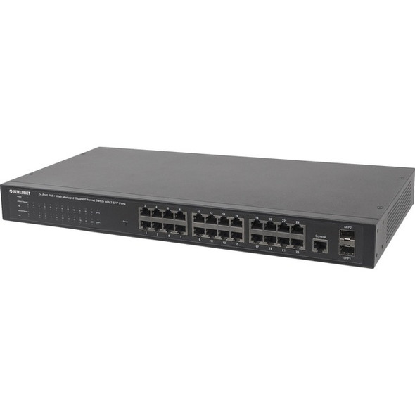 Intellinet Network Solutions 24-Port Gigabit PoE+ Web-Managed Switch with 2 SFP Ports, 240 Watt Power Budget, Rackmount