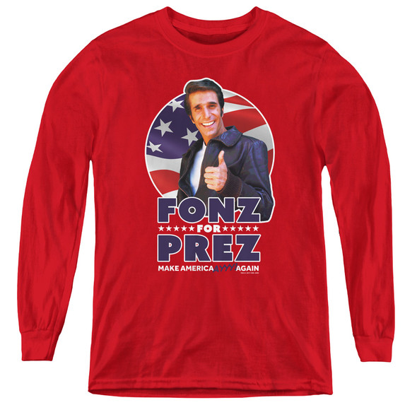 Happy Days/fonz For Prez-youth Long Sleeve Tee-red