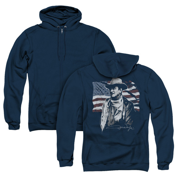 John Wayne/american Idol (back Print) - Adult Zipper Hoodie-navy