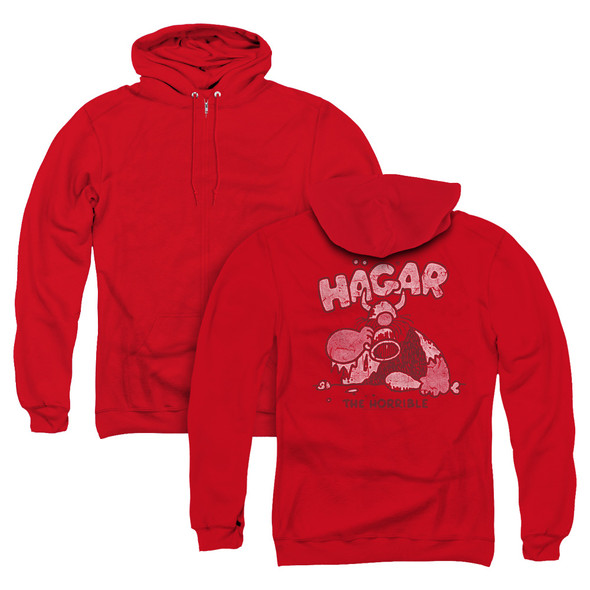 Hagar The Horrible/hagar Gulp (back Print) - Adult Zipper Hoodie-red