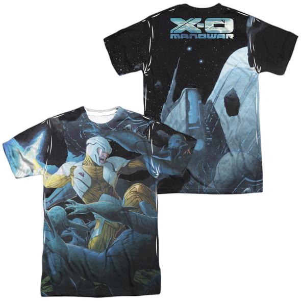 Xo Manowar/galactic Warrior (front/back Print)-s/s Adult Poly Crew-white