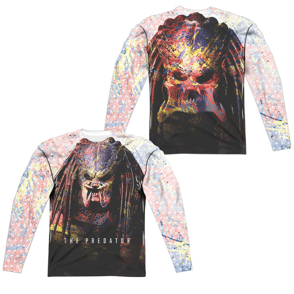 Predator 2018/splatter (front/back Print)-l/s Adult Poly Crew -white