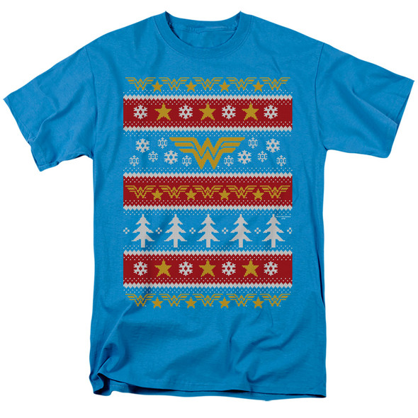 Dc Wonder Woman/wonder Woman Christmas Sweater-s/s Adult 18/1-turquoise