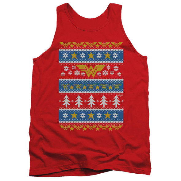 Dc Wonder Woman/wonder Woman Christmas Sweater-adult Tank-red