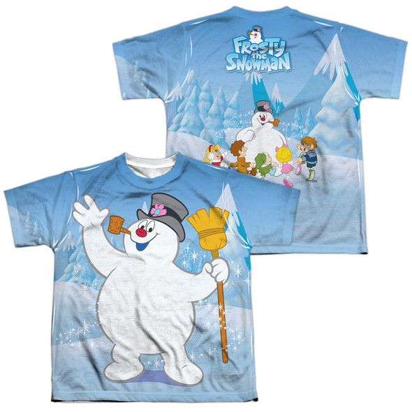 Frosty The Snowman/frosty Wave (front/back Print)-s/s Youth Poly Crew-white