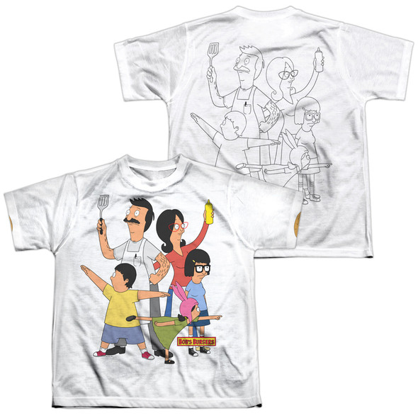 Bobs Burgers/hero Pose (front/back Print)-s/s Youth Poly Crew-white