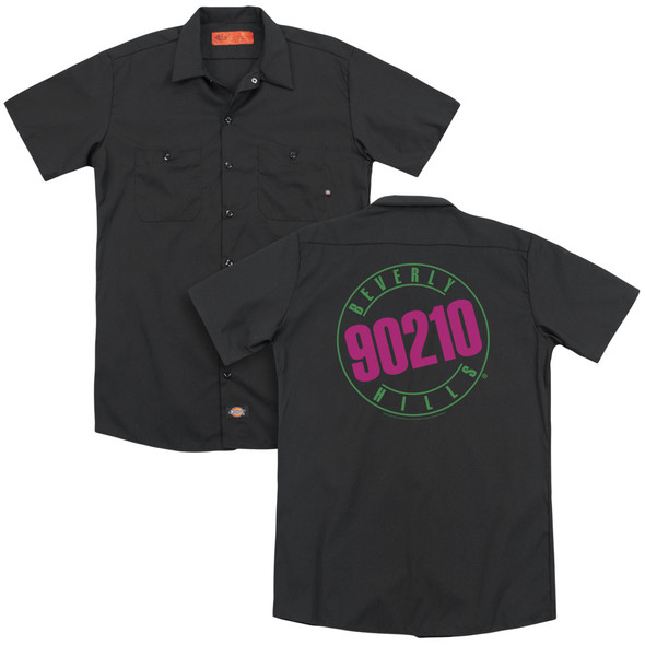 90210/neon (back Print) - Adult Work Shirt - Black