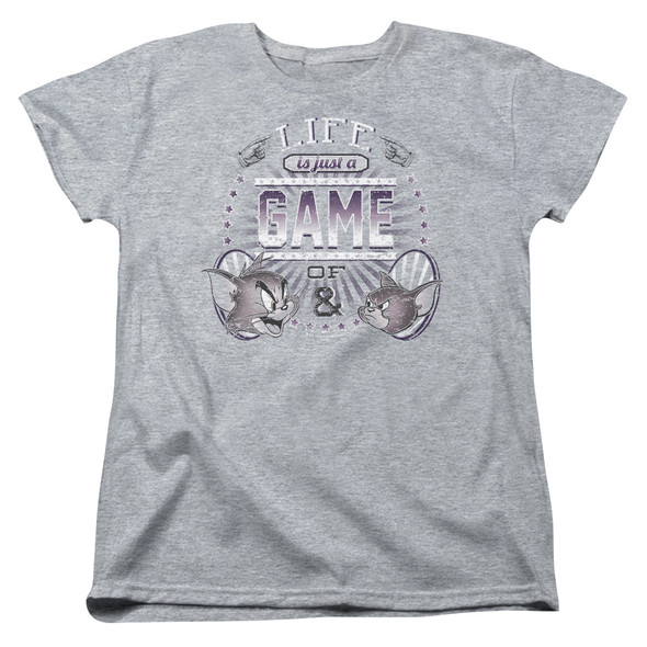 Tom And Jerry/life Is A Game-s/s Womens Tee-athletic Heather
