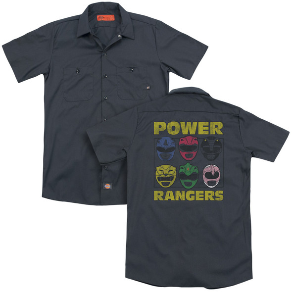 Power Rangers/ranger Heads(back Print) - Adult Work Shirt - Charcoal