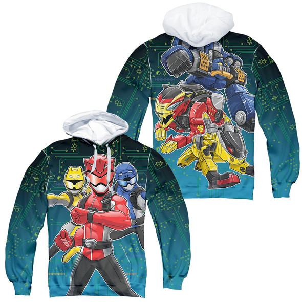 Power Rangers/battle Stance (front/back Print)-adult Poly Pullover Hoodie-white