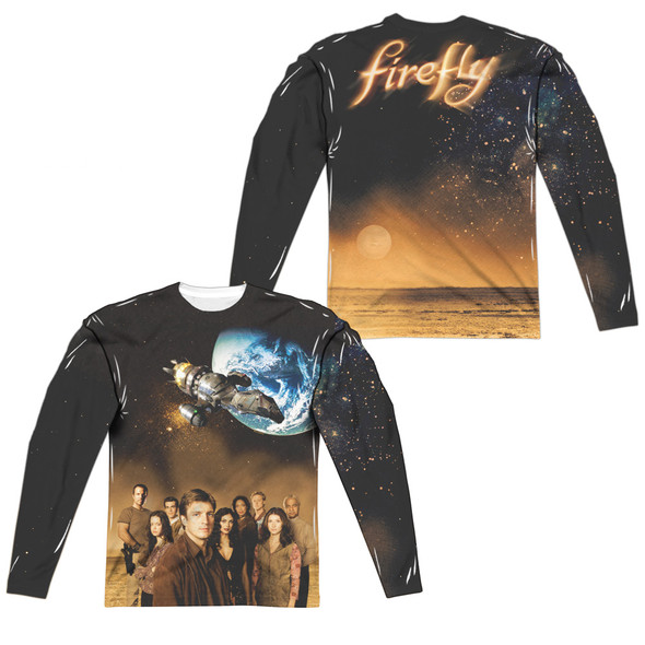 Firefly/cast (front/back Print)-l/s Adult Poly Crew -white