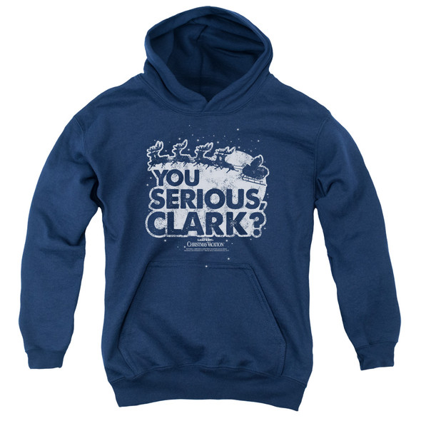 Christmas Vacation/you Serious Clark-youth Pull-over Hoodie-navy