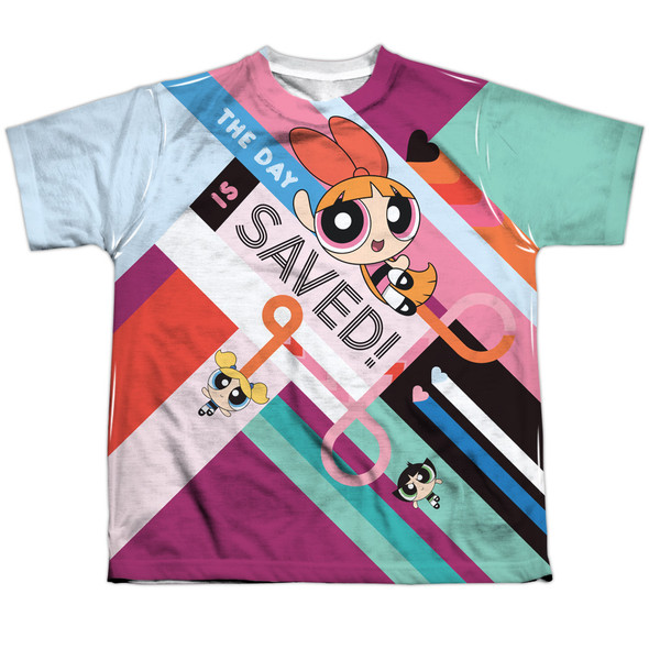 Powerpuff Girls/the Day Is Saved-s/s Youth Poly Crew-white