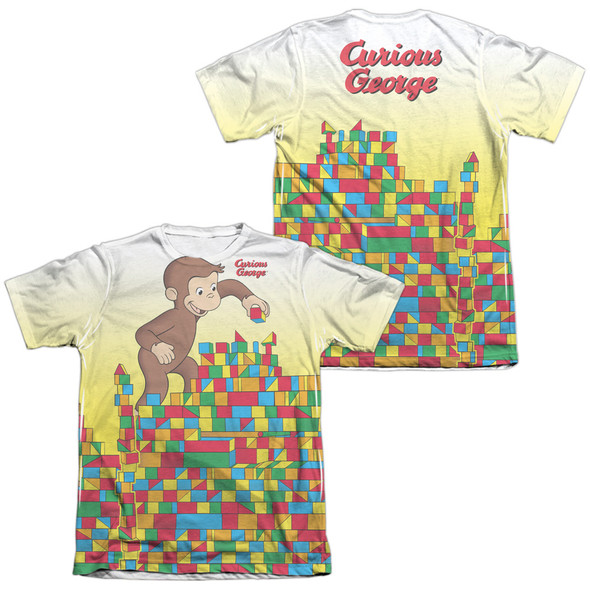 Curious George/building Blocks (front/back Print) - Adult 65/35 Poly/cotton S/s Tee - White - Lg - White