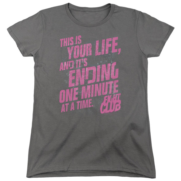 Fight Club/life Ending-s/s Womens Tee-charcoal