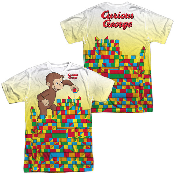 Curious George/building Blocks (front/back Print) - S/s Adult 100% Poly Crew - White - Md - White