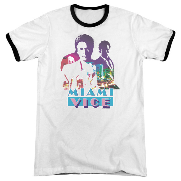 Miami Vice/crockett And Tubbs - Adult Ringer - White/black