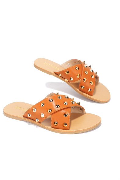 ALEXANDER JUST TOO HOT STUDDED SLIDES-CAMEL