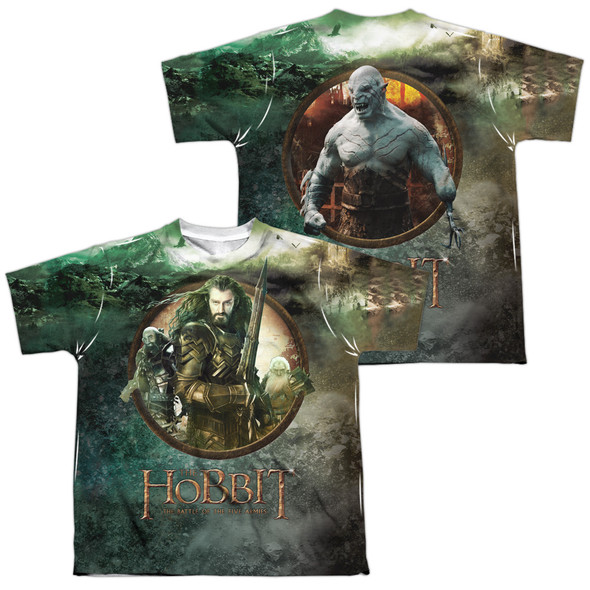 Hobbit/dwarves Vs Azog (front/back)-s/s Youth Poly Crew-white