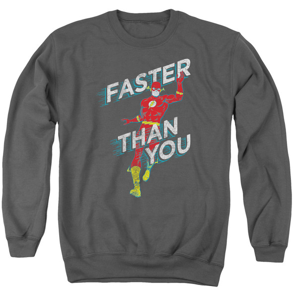 Dc Flash/faster Than You - Adult Crewneck Sweatshirt - Charcoal