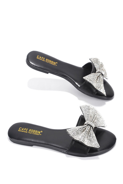 CHESA THOUGHT ABOUT IT EMBELLISHED SLIDE ON SANDALS-BLACK