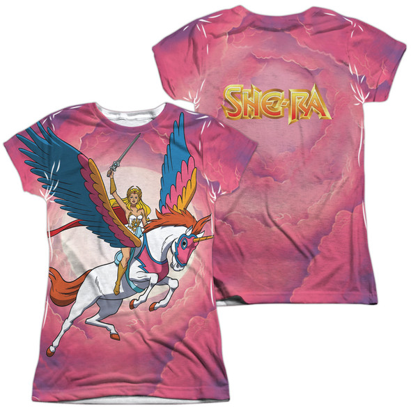 She Ra/sky Power (front/back Print)-s/s Junior Poly Crew-white